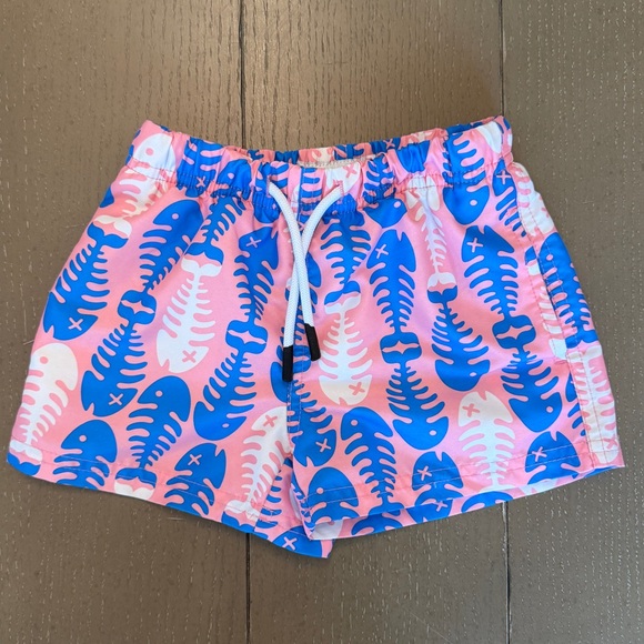 Maamgic Other - Maamgic Toddler Boys’ Pink & Blue Fish Bones “Shortie” UPF Swim Shorts • Size 2T
